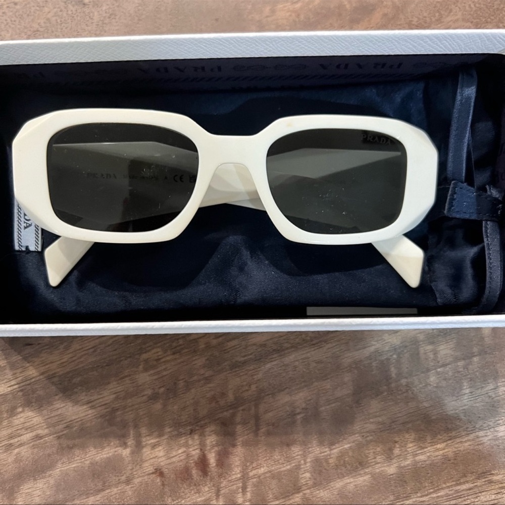 White Prada Rectangle Sunglasses - image 2